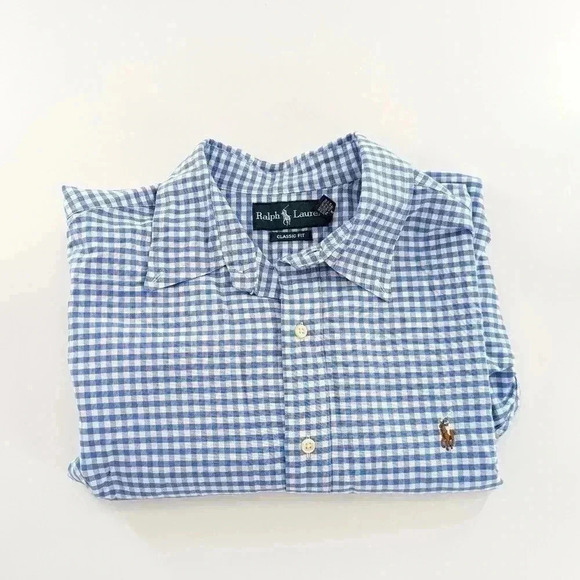 Ralph Lauren Blue Checked Long Sleeve Button Down Shirt Size Xl Classic Fit - Picture 6 of 12